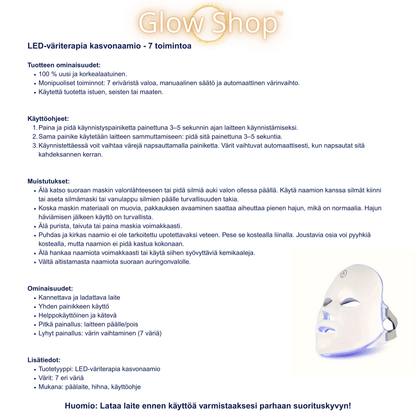 LED-väriterapia kasvonaamio - 7 toimintoa