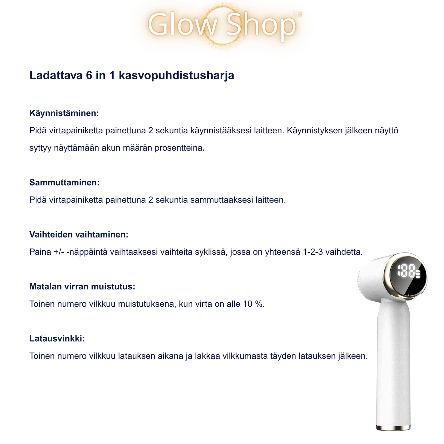 Ladattava 6 in 1 kasvopuhdistusharja