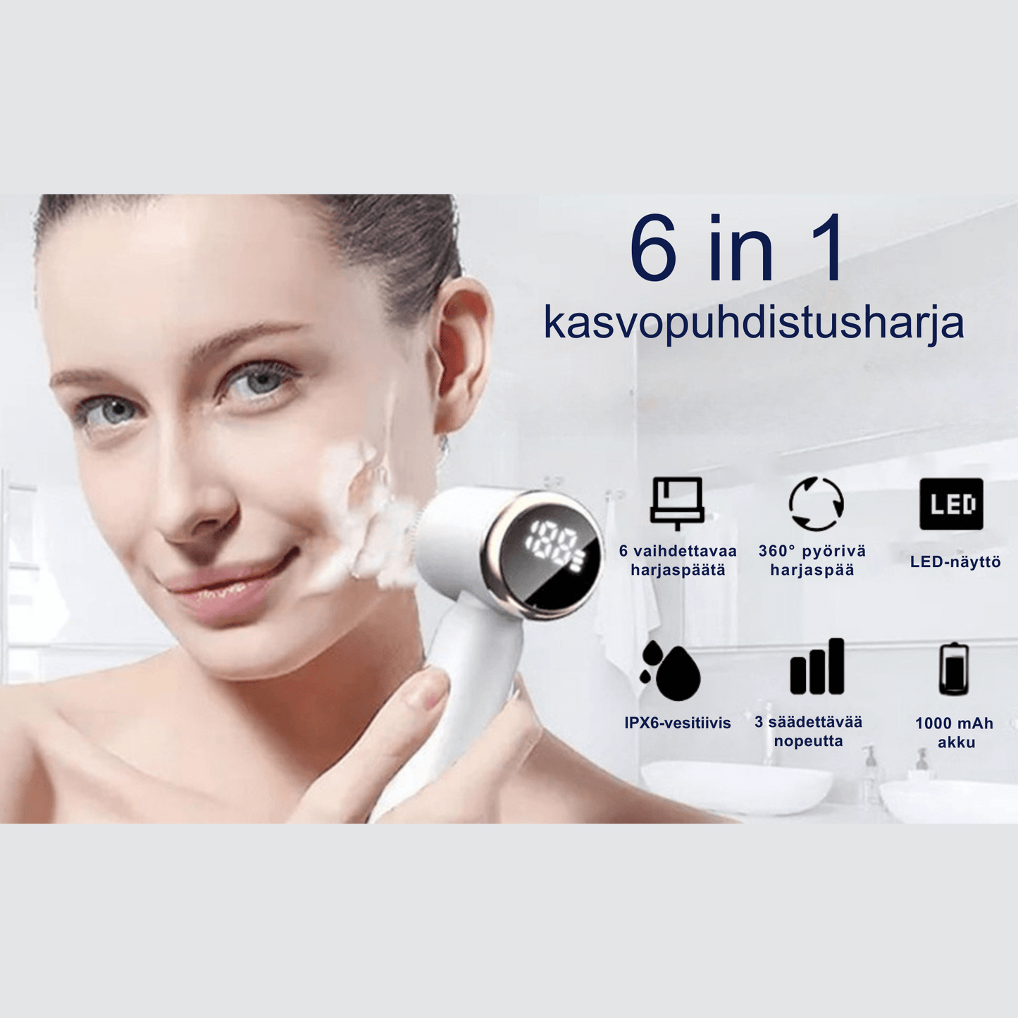 Ladattava 6 in 1 kasvopuhdistusharja